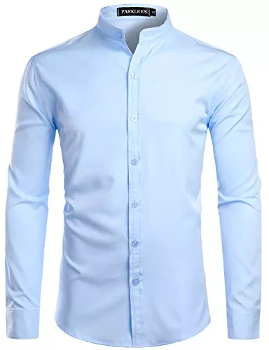 PARKLEES Hemden PARKLEES Herren Einfarbig Slim Fit Bügelleicht Langarm Stehhkragen Hemd Business Freizeithemd