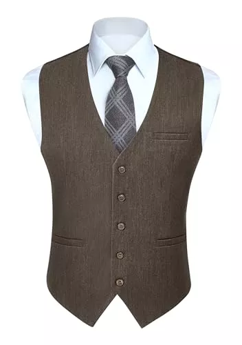 HISDERN Westen HISDERN Herren Anzugweste Formale Hochzeit Klassische Retro Baumwolle V-Ausschnitt Einfarbige Elegant Westen Business Party Weste XS-4XL