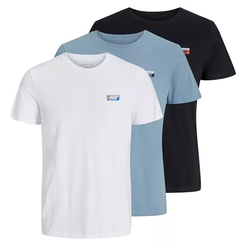 JACK & JONES T-Shirts JACK & JONES T-Shirt Herren 3er-Pack – Baumwolle, Rundhals, Kurzarm, Atmungsaktiv, Pflegeleicht – Bequeme Basic T-Shirts für Herren, Alltagsmode