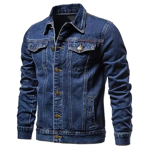 Generic Jacken Jeanjacke Herren Regular Fit Vintage Classic Denim Übergangsjacke mit Umschlagkragen Einfache Mode Basic Stretch Jeans Jacke Outdoor Sweatjacke Arbeitsjacke Sportbekleidung Streetwear
