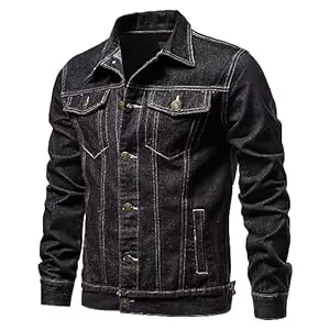 Generic Jacken Jeanjacke Herren Regular Fit Vintage Classic Denim Übergangsjacke mit Umschlagkragen Einfache Mode Basic Stretch Jeans Jacke Outdoor Sweatjacke Arbeitsjacke Sportbekleidung Streetwear