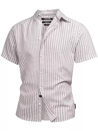 Indicode Hemden Indicode Herren INBravida Leinenhemd Kurzarm-Hemd mit Button-Down-Kragen | Herrenhemd Sommerhemd für Männer