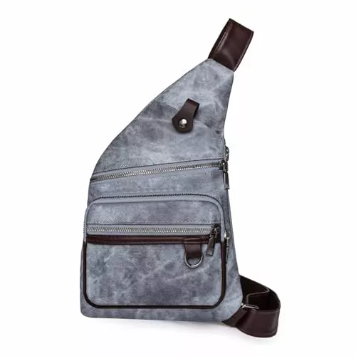 Vmokki Taschen & Rucksäcke Vmokki PU Leder Brusttasche Anti Diebstahl Sling Bag Tasche Damen Herren Umhängetasche Crossbody Diebstahlschutz Wasserdicht Vintage