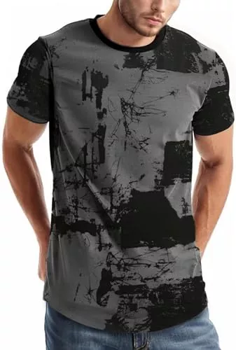 comefohome T-Shirts comefohome T Shirt Herren Baumwolle Sommer Kurzarm T Shirt Casual Hip Hop Graffiti Tee Tshirt