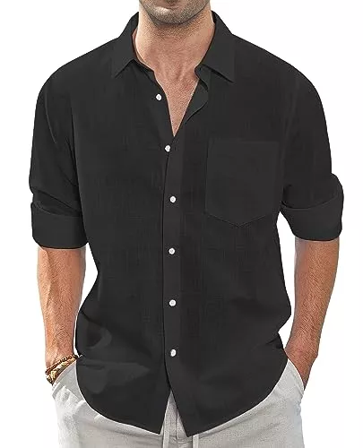 J.VER Hemden J.VER Leinenhemd Herren Hemd Langarmhemd Regular Fit Strandhemd Baumwolle Business Linen Shirt Sommer Freizeithemd Beach Casual Shirt