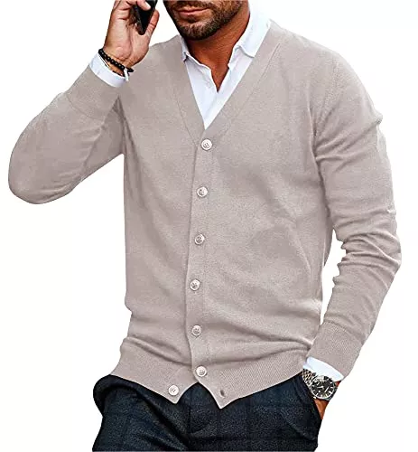 Gemijacka Strickjacken Gemijacka Herren Strickjacke V Ausschnitt Kragenlos Cardigan Gestrickt Hemd Jacke Leicht Übergangsjacke Mehrere Farbe