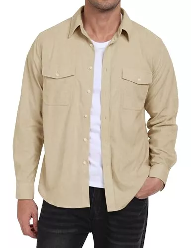 MoFiz Hemden MoFiz Cordhemd Herren Langarm Freizeithemd Knop Hemdjacke Casual Arbeitshemd Button Up Winterhemd mit Klappentaschen