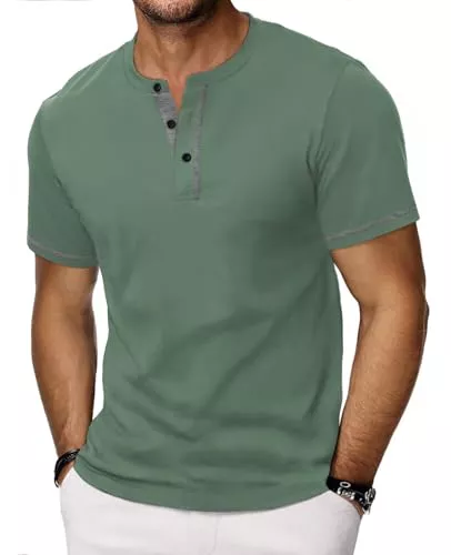 HMIYA T-Shirts HMIYA Henley Kurzarm T-Shirts für Herren Sommerhemd Baumwolle Knopf Color-Blocking-Ärmeln T-Shirt für Männer