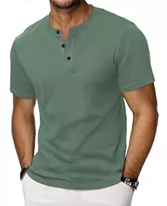 HMIYA T-Shirts HMIYA Henley Kurzarm T-Shirts für Herren Sommerhemd Baumwolle Knopf Color-Blocking-Ärmeln T-Shirt für Männer