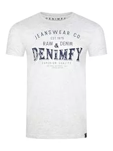 DENIMFY T-Shirts DENIMFY Tshirt Herren Baumwolle Regular Fit DFNuri Rundhals Kurzarm Sommer Tee Shirt Logoprint Schwarz Grau Blau Grün Rot Weiß Navy S M L XL XXL 3XL 4XL 5XL