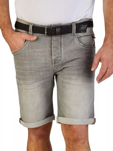 DENIMFY Shorts DENIMFY Jeans Shorts Herren Stretch Kurz mit Gürtel Regular Fit DFBo Kurze Hosen Sommer Denim Einfarbig Blau Schwarz Grau 31 32 33 34 36 38 40 42 44 46