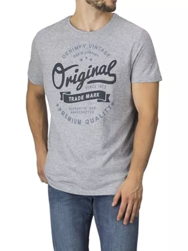 DENIMFY T-Shirts DENIMFY Tshirt Herren Baumwolle Regular Fit DFNuri Rundhals Kurzarm Sommer Tee Shirt Logoprint Schwarz Grau Blau Grün Rot Weiß Navy S M L XL XXL 3XL 4XL 5XL