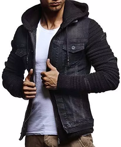 LEIF NELSON Jacken Leif Nelson Herren Jeansjacke Strickjacke Kapuzen Jacke Hoodie Sweatjacke Freizeitjacke Kapuzenpullover LN5755