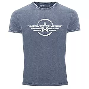 Neverless T-Shirts Neverless® Herren Vintage Shirt Airforce Stern Army Military Aufdruck Printshirt T-Shirt Aufdruck Used Look Slim Fit