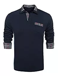 COOFANDY Poloshirts COOFANDY Herren Poloshirt Langarm Kariert Polo Kragen Einfarbig Freizeit Basic Polohemd für Männer