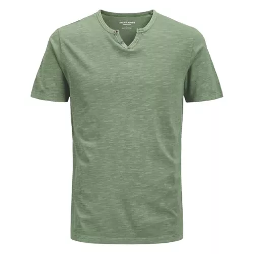 JACK &amp; JONES T-Shirts JACK &amp; JONES Herren Basic T-Shirt V-Ausschnitt Kurzarm Jersey Baumwolle Shirt mit Knöpfen JJESPLIT