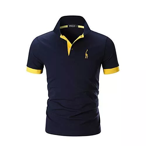 APAELEA Poloshirts APAELEA Herren Poloshirt Kurzarm Giraffe Stickerei Einfarbig Freizeit Baumwolle Polohemd für Männer