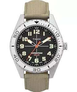 Timex Uhren Timex Expedition Field Solar Herren-Armbanduhr, 43 mm, hellbraunes Armband, schwarzes Zifferblatt, IP-Stahlgehäuse TW4B30700
