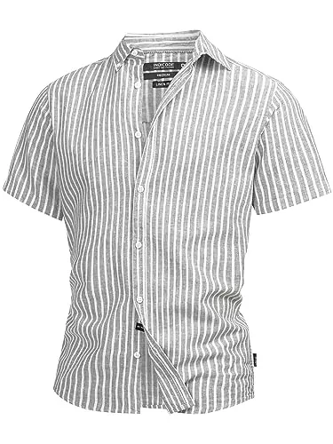 Indicode Hemden Indicode Herren INBravida Leinenhemd Kurzarm-Hemd mit Button-Down-Kragen | Herrenhemd Sommerhemd für Männer