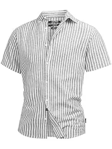 Indicode Hemden Indicode Herren INBravida Leinenhemd Kurzarm-Hemd mit Button-Down-Kragen | Herrenhemd Sommerhemd für Männer