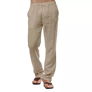 CTU Hosen Herren-Leinenhose, lässige Baumwollhose, Sommerhose, Strandhose, leichte Hose mit Kordelzug