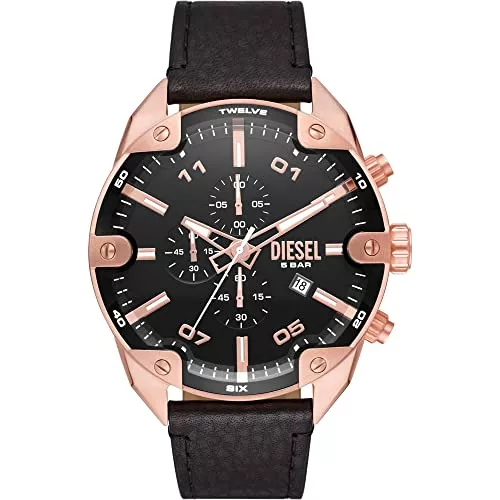 Diesel Uhren Diesel Spiked Uhr für Männer, Quarz-Chronographenwerk mit Lederarmband