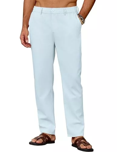 COOFANDY Hosen COOFANDY Herren Hose Lang Leichte Sommerhose Leinenhose Freizeithose Strandhose Einfarbig Herrenhosen mit Taschen Elastischer Bund