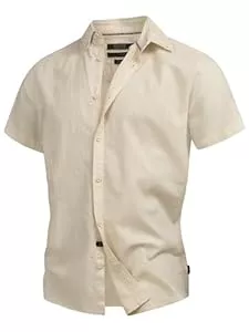 Indicode Hemden Indicode Herren INBravida Leinenhemd Kurzarm-Hemd mit Button-Down-Kragen | Herrenhemd Sommerhemd für Männer