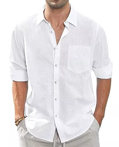 J.VER Hemden J.VER Leinenhemd Herren Hemd Langarmhemd Regular Fit Strandhemd Baumwolle Business Linen Shirt Sommer Freizeithemd Beach Casual Shirt