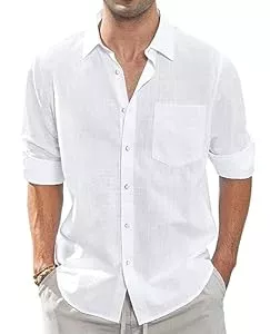 J.VER Hemden J.VER Leinenhemd Herren Hemd Langarmhemd Regular Fit Strandhemd Baumwolle Business Linen Shirt Sommer Freizeithemd Beach Casual Shirt