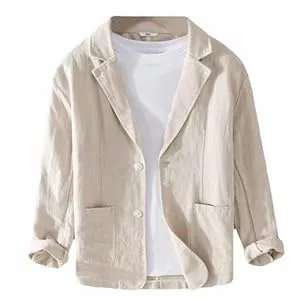 GIBZ Blazer GIBZ Herren Leinen Blazer für Frühling Sommer Lockere Vielseitige Einfache Anzugjacke Gekerbter 2 Knopf Anzug Sakko mit Tasche