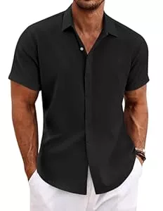 COOFANDY Hemden COOFANDY Leinenhemd Herren Kurzarm Hemd Button Down Regular Fit Freizeithemden Sommer Strand Leinen Shirt