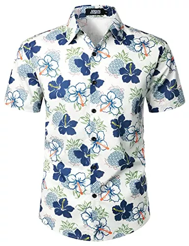 JOGAL Hemden JOGAL Herren Blumen Hawaii Hemd Kurzarm Freizeit Baumwolle Sommer Strand Hemd