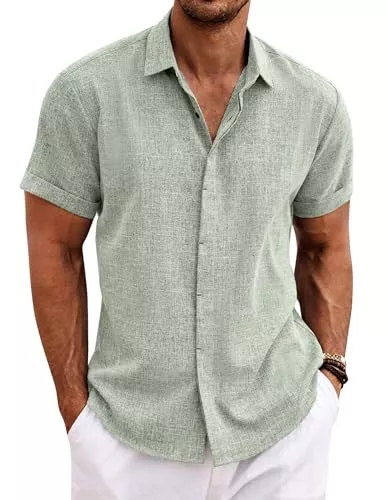 COOFANDY Hemden COOFANDY Leinenhemd Herren Kurzarm Hemd Button Down Regular Fit Freizeithemden Sommer Strand Leinen Shirt