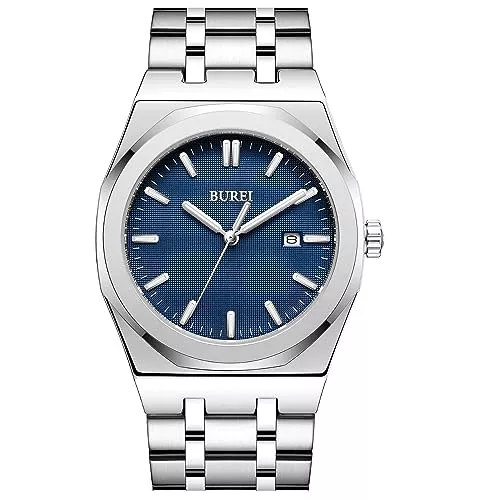 BUREI Uhren BUREI Uhren Herren Edelstahl Analog Armbanduhr Herren Wasserdicht Datum Herrenuhren Klassische Business Männer Quarzuhr Geschenke für Männer
