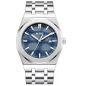 BUREI Uhren BUREI Uhren Herren Edelstahl Analog Armbanduhr Herren Wasserdicht Datum Herrenuhren Klassische Business Männer Quarzuhr Geschenke für Männer