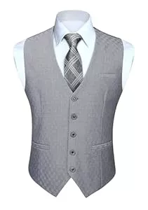 HISDERN Westen HISDERN Herren Anzugweste Formale Hochzeit Klassische Retro Baumwolle V-Ausschnitt Einfarbige Elegant Westen Business Party Weste XS-4XL