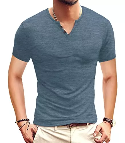 Hisir T-Shirts Henley Shirt Herren Kurzarm Basic T-Shirt für Urban Classic Beiläufig Slim Fit mit V-Ausschnitt für den Sommer
