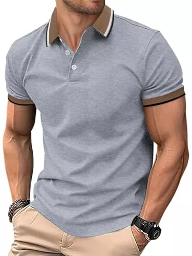 HMIYA Poloshirts HMIYA Herren Poloshirt-Kontrast Kurzarm Poloshirt Herren Basic Sommer Shirt