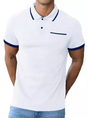 QIXING Poloshirts QIXING Herren Polohemd Baumwolle Kurzarm - Golf Business Casual T-Shirt mit Brusttasche, Atmungsaktiv für Freizeit & Sport Sommer 2025