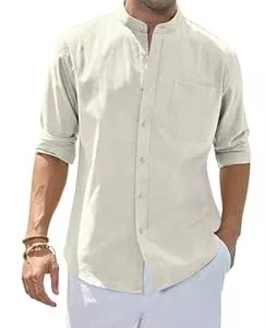 siliteelon Hemden siliteelon Herren Hemd Leinenhemd Langarm Stehkragen Leinenshirt Hemden Herren Freizeithemd Casual Regular Fit Sommer Standhemd