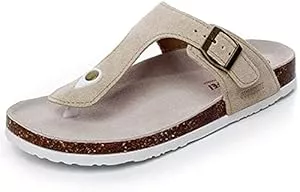 Asifn Sandalen & Slides Asifn Damen Slide Herren Kork Fußbett Sandale Flache Einstellbare Lederriemen Schnalle Casual Offene Zehe Schuhe Wildleder Flip-Flops Sommer