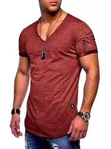 Soulstar T-Shirts Soulstar Herren T-Shirt V-Ausschnitt Kurzarm Oversized Basic Zipper Male Tee aus Baumwolle Leichtes V-Neck Oberteil