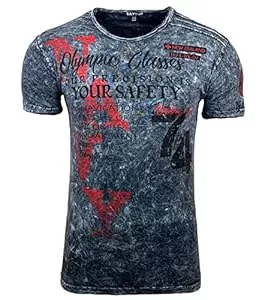 Baxboy T-Shirts Baxboy Herren Kurzarm Rundhals Verwaschen Vintage Used Look T-Shirt Front & Back Print Regular Fit Washed Tshirt Design B-119