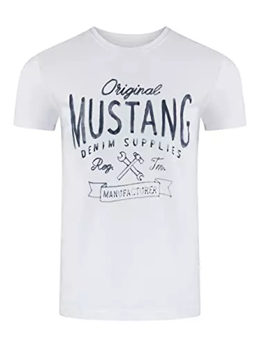 MUSTANG T-Shirts MUSTANG Tshirt Herren Regular Fit Rundhals Kurzarm Sommer Tee Shirt Logoprint Baumwolle Schwarz Weiß Blau Grau Grün S M L XL 2XL 3XL 4XL 5XL 6XL