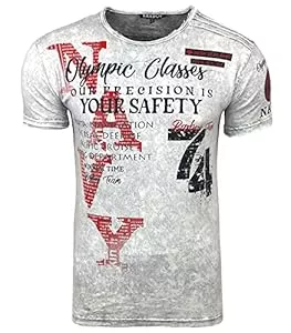 Baxboy T-Shirts Baxboy Herren Kurzarm Rundhals Verwaschen Vintage Used Look T-Shirt Front & Back Print Regular Fit Washed Tshirt Design B-119