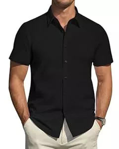 J.VER Hemden J.VER Hemd Herren Kurzarm Fleckenschutz Regular Fit Herrenhemd Sommer Stretch Hemden Formales Tochzeit Freizeit Businesshemd