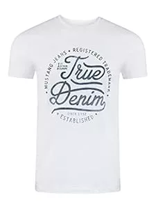 MUSTANG T-Shirts MUSTANG Tshirt Herren Regular Fit Rundhals Kurzarm Sommer Tee Shirt Logoprint Baumwolle Schwarz Weiß Blau Grau Grün S M L XL 2XL 3XL 4XL 5XL 6XL