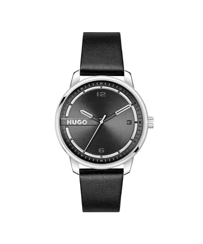 HUGO Uhren HUGO Uhr mit DREI-Zeiger-Quarzwerk für Herren Kollektion #Stamp mit Leder- oder Edelstahlarmband