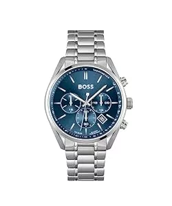 BOSS Uhren BOSS Herren 44mm Chronograph Quarz Uhr Champion Kollektion mit Edelstahl- oder Lederarmband, Datumsfunktion, 3 Sub-Dials, 10ATM Wasserdichtigkeit